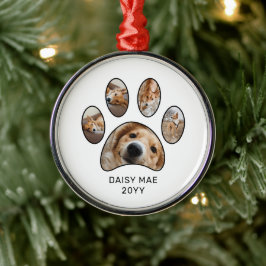 Adorno Metálico Cute Personalizado Paw Imprimir Mascota Nombre Año