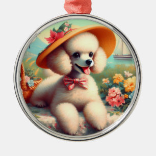 Adorno Metálico Cute Poodle Vintage Painting