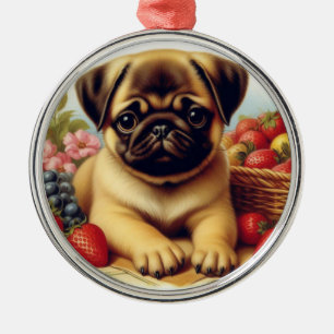 Adorno Metálico Cute Pug Pintura de época