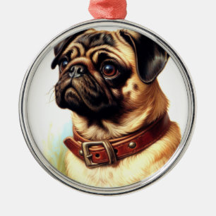 Adorno Metálico Cute Pug Retro Pintura