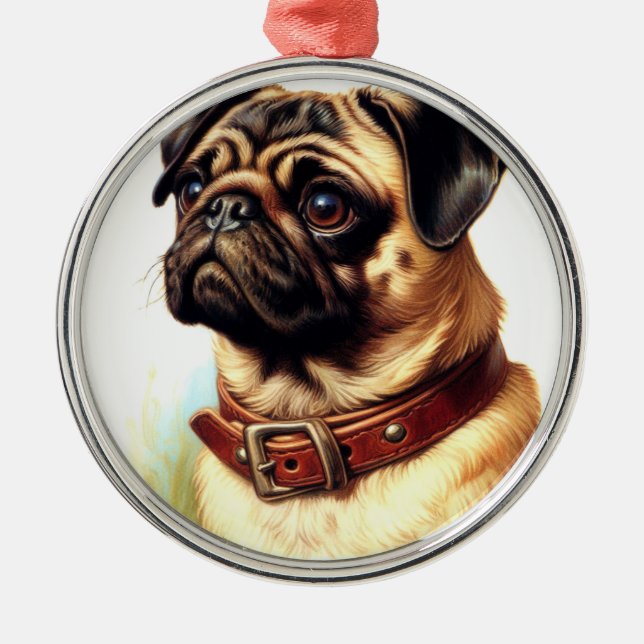 Adorno Metálico Cute Pug Retro Pintura (Frente)