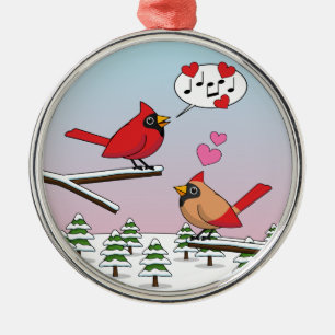 Adorno Metálico Cute Red Northern Cardinals aman el paisaje invern