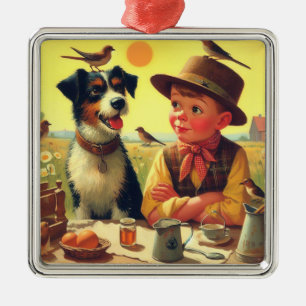 Adorno Metálico Cute retro perro y pintura infantil