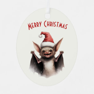 Adorno Metálico Cute Scary Bat Santa Hat Red Poinsettia Navidades