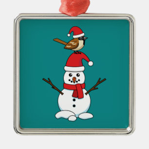 Adorno Metálico Cute Sparrow on Snowman