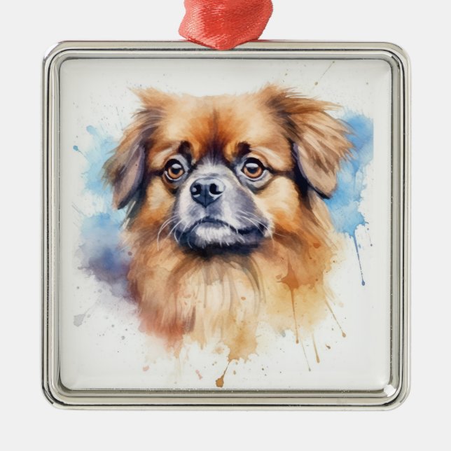 ADORNO METÁLICO CUTE TAN Y BROWN TIBETAN SPANIEL DOG (Frente)