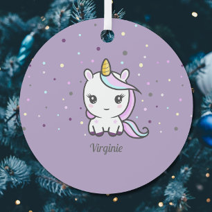 Adorno Metálico Cute Unicorn Purple Ornament