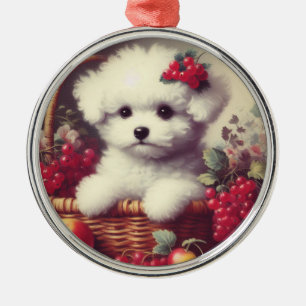 Adorno Metálico Cute vintage Bichon Frisé Pintura