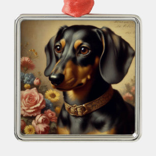 Adorno Metálico Cute Vintage Dachshund Pintura