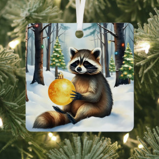 Adorno Metálico Cute Winter Raccoon with Gold Ornament Christmas