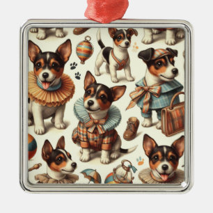 Adorno Metálico Cuto vintage Toy Fox Terrier Seamless