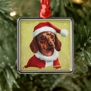Adorno Metálico Dachshund Con El Equipo De Santa Claus - Navidades
