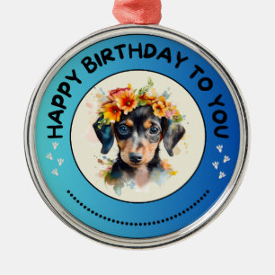 Adorno Metálico Dachshund Feliz Cumpleaños Para Ti