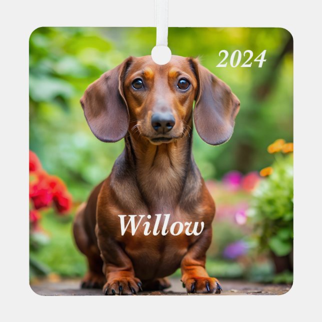 Adorno Metálico Dachshund marrón personalizado - Doxie (Reverso )