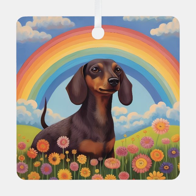 Adorno Metálico Dachshund Memorial Personalizado Dog Nombre Puente (Anverso)