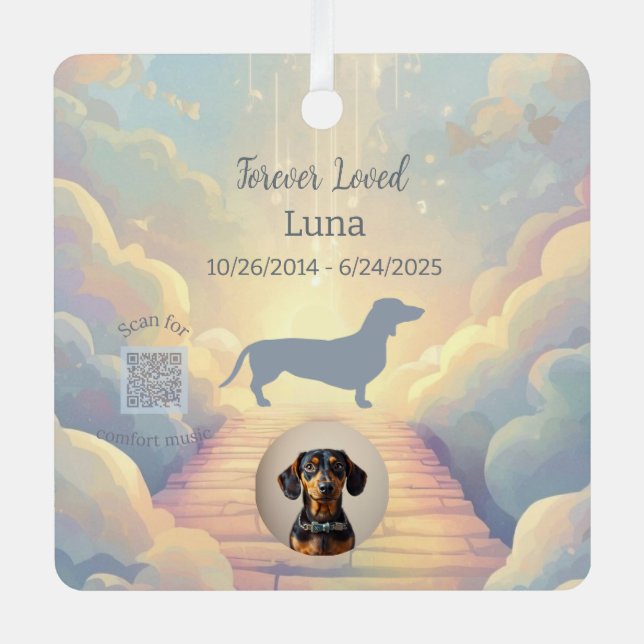 Adorno Metálico Dachshund Rainbow Bridge Memorial Ornament (Anverso)