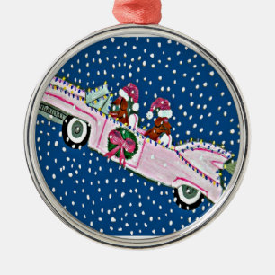 Adorno Metálico Dachshund Santas Navidad Cadillac Rosa
