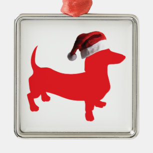 Adorno Metálico Dachshund vistiendo un Gorra de Santa Claus