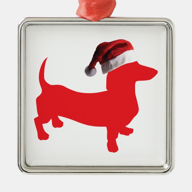 Adorno Metálico Dachshund vistiendo un Gorra de Santa Claus (Frente)