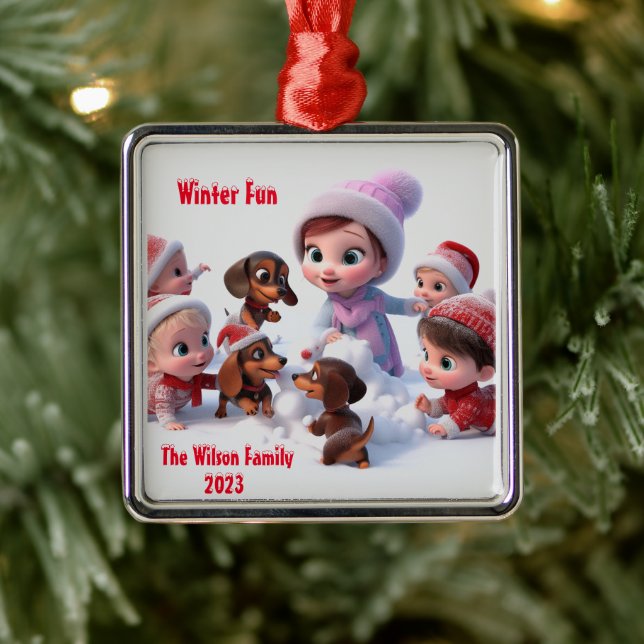 Adorno Metálico Dachshund Winter Family (Árbol)