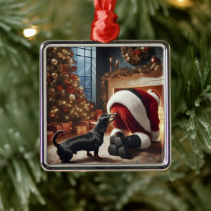 Adorno Metálico Dachshund y Santa