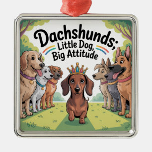 Adorno Metálico Dachshunds Pequeño Perro, Gran Actitud