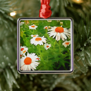 Adorno Metálico Daisies del jardín blanco brillante y brillante ar