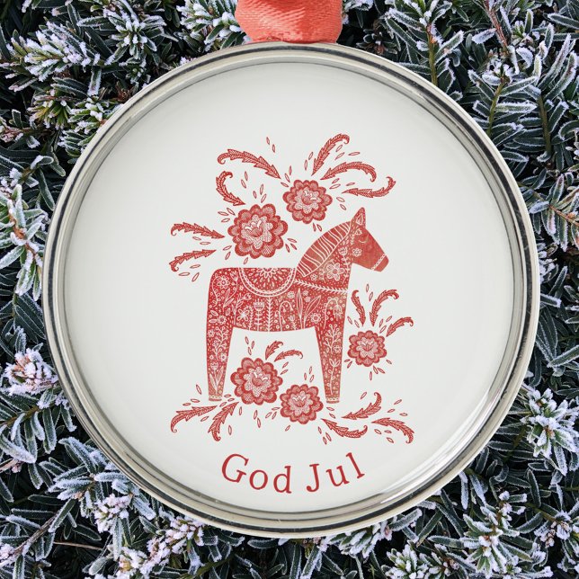 Adorno Metálico Dala Horse God Jul (Swedish Dala Horse God Jul metal Christmas tree ornament)