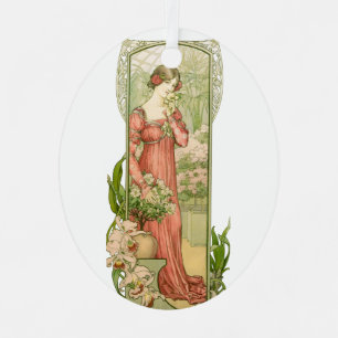 Adorno Metálico Dama de Invernadero Art Nouveau Vintage Elegante