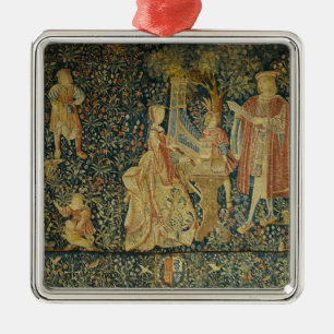 Adorno Metálico Dama tocando el órgano portativo de