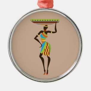 Adorno Metálico Dama Tribal Africana con arte tribal de cuna