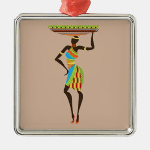 Adorno Metálico Dama Tribal Africana con arte tribal de cuna