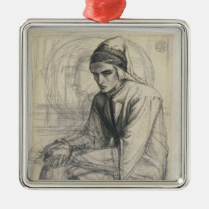 Adorno Metálico Dante en la meditación que sostiene una granada,