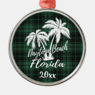 Adorno Metálico Daytona Beach Florida Palm Tree Green Plaid