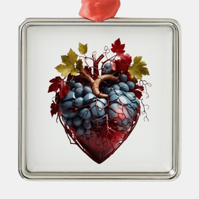 Adorno Metálico de aspecto cardíaco con uvas cuadradas (Frente)
