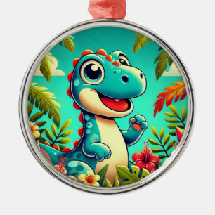Adorno metálico de dinosaurio de dibujos animados 