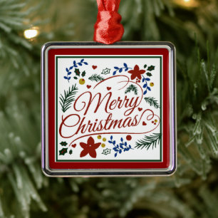 Adorno metálico de Feliz Navidad floral