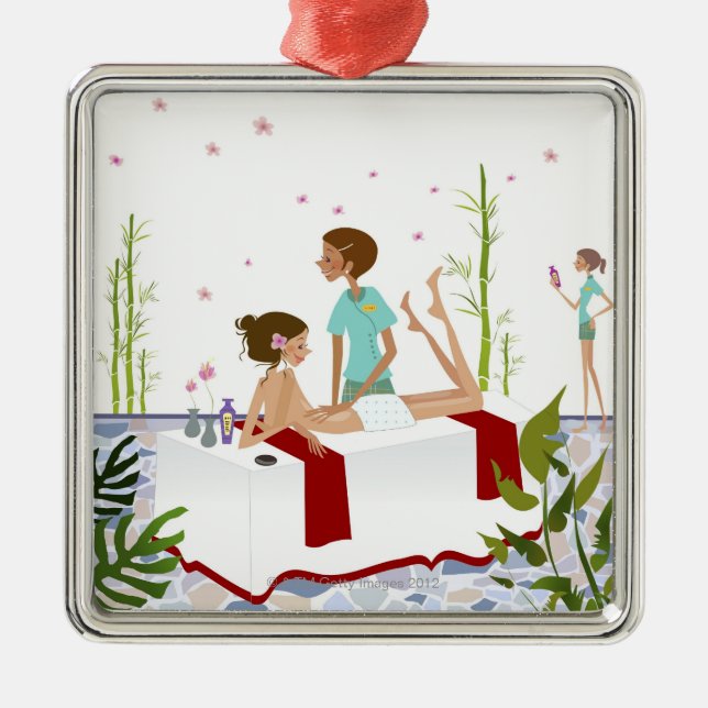 Adorno Metálico Dé masajes al terapeuta que da masajes a una mujer (Frente)