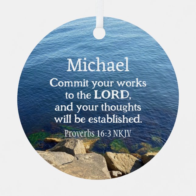 Adorno Metálico Deep Blue Ocean Photo Christian Año Nuevo bíblico (Anverso)