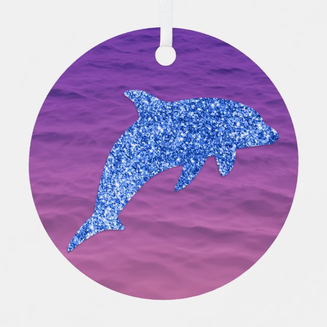 Adorno Metálico Delfín Purpurina Azul En Mar Rosa Y Púrpura (Anverso)