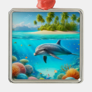 Adorno Metálico Delfín submarino tropical/Hawái colorido