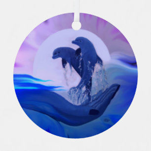 Adorno Metálico Delfines en la luna