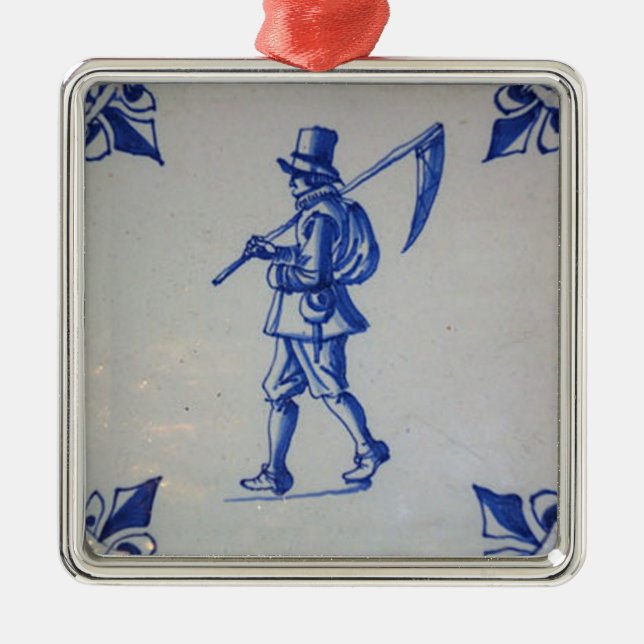 Adorno Metálico Delft Blue Tile - Plantilla (Frente)