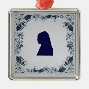 Adorno Metálico Delft Chica de azulejos azules con Pearl Earring