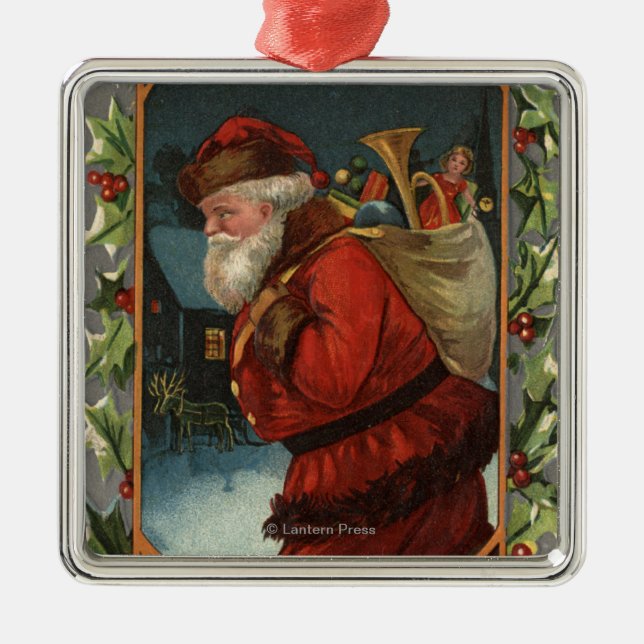 Adorno Metálico Deseándole feliz marchar de ChristmasSanta (Frente)