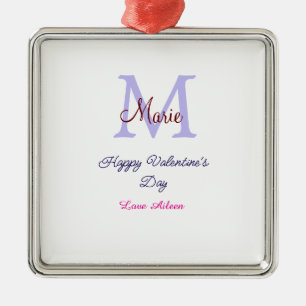 Adorno Metálico Día feliz de San Valentín en pastel morado monogra