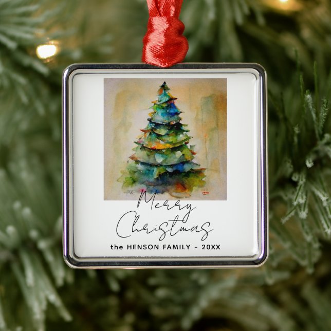 Adorno Metálico Dibujo artístico del árbol de navidad de acuarela  (Árbol)
