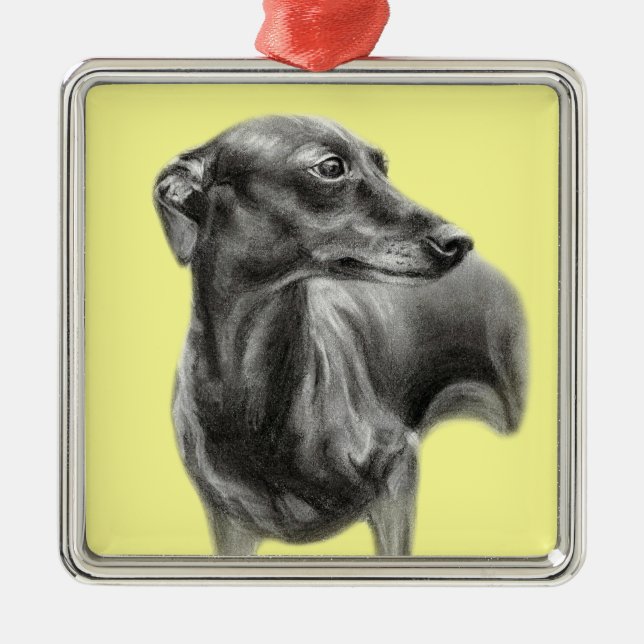 Adorno Metálico Dibujo de carbón vegetal de Greyhound (Frente)