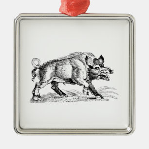 Adorno Metálico Dibujo en blanco y negro de jabalí vintage #2