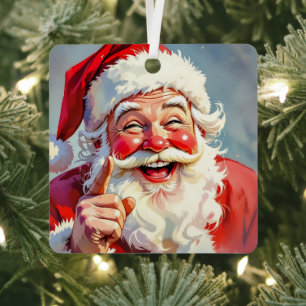 Adorno Metálico Dibujos divertidos de Papá Noel vintage en Navidad